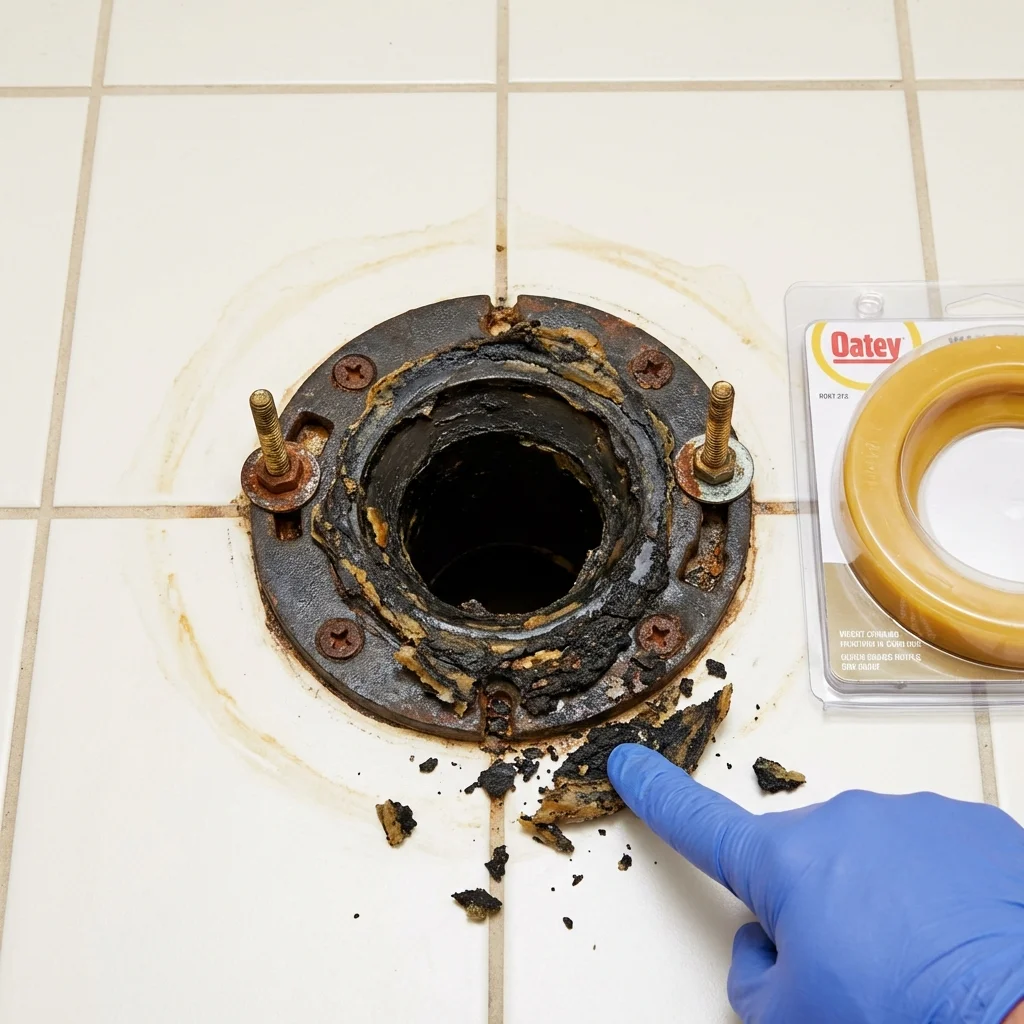 Failed wax ring showing water seepage at the base of a toilet in a Franklin Park, IL home